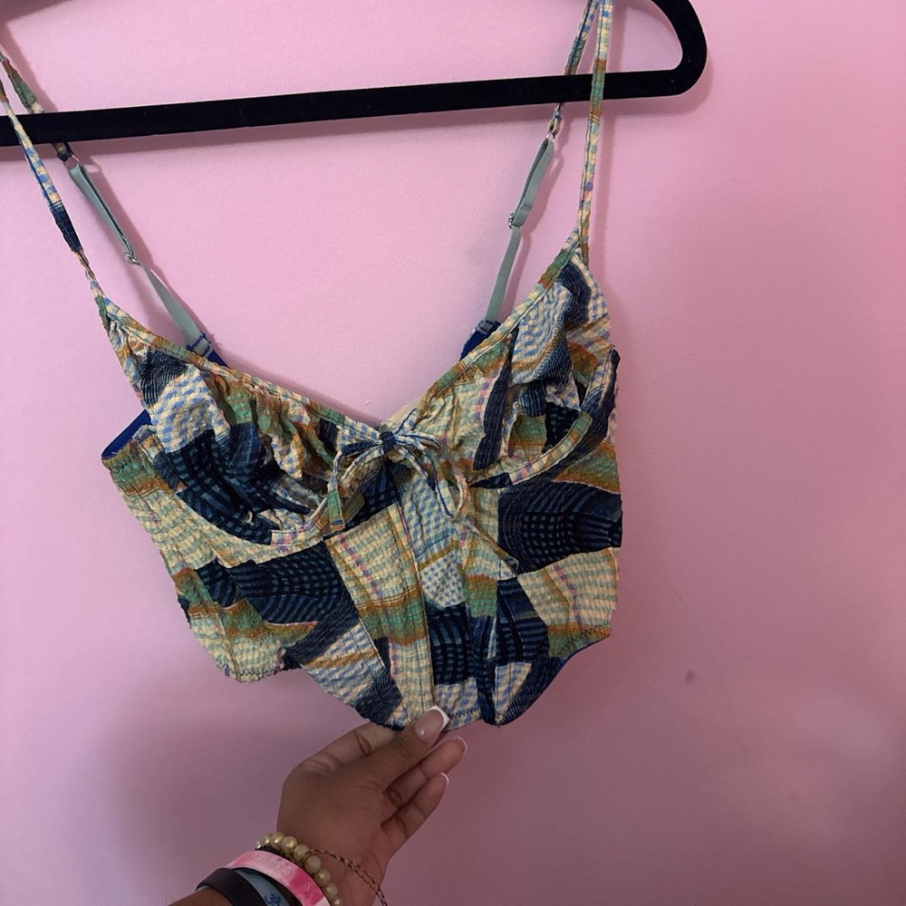 Urban Outfitters Multicolor Patterned Crop Top - Blue, Green, Yellow